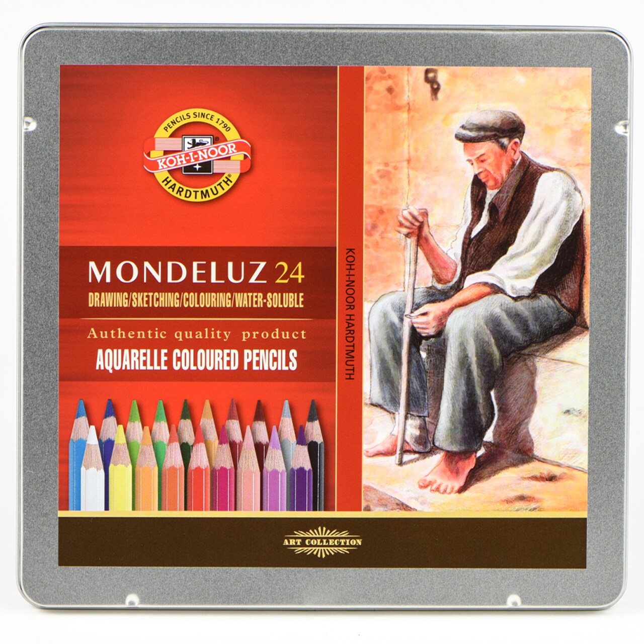 Mondeluz Aquarell Pencil Set, 24 Piece, Assorted Colors in a Tin